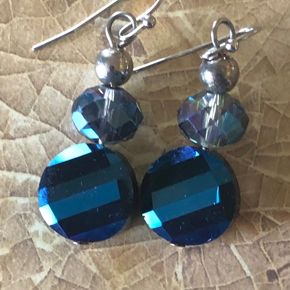Blue Cut Glass Wire earrings